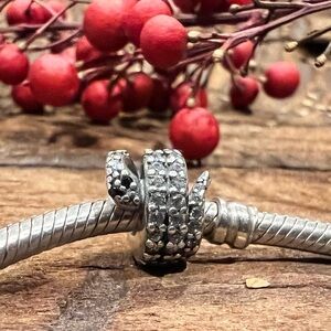 Authentic Pandora Sparking Snake Charm Zirconia Pave Animal Zoo Pendant